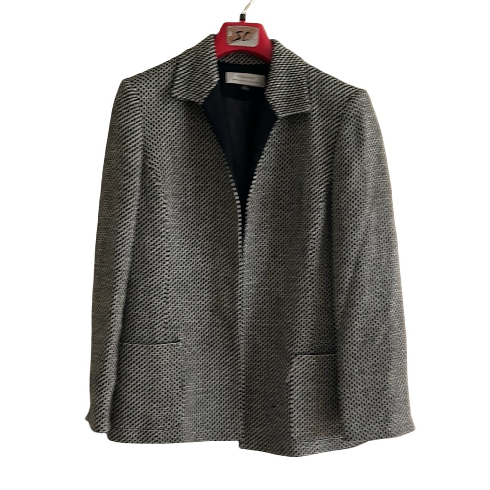 Tahari Black White Check Open Front Lined Blazer Size 14 - Picture 4 of 14